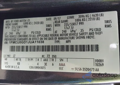 2018 Ford Escape Se из США, поврежденный, VIN 1FMCU0GD1JUA11038